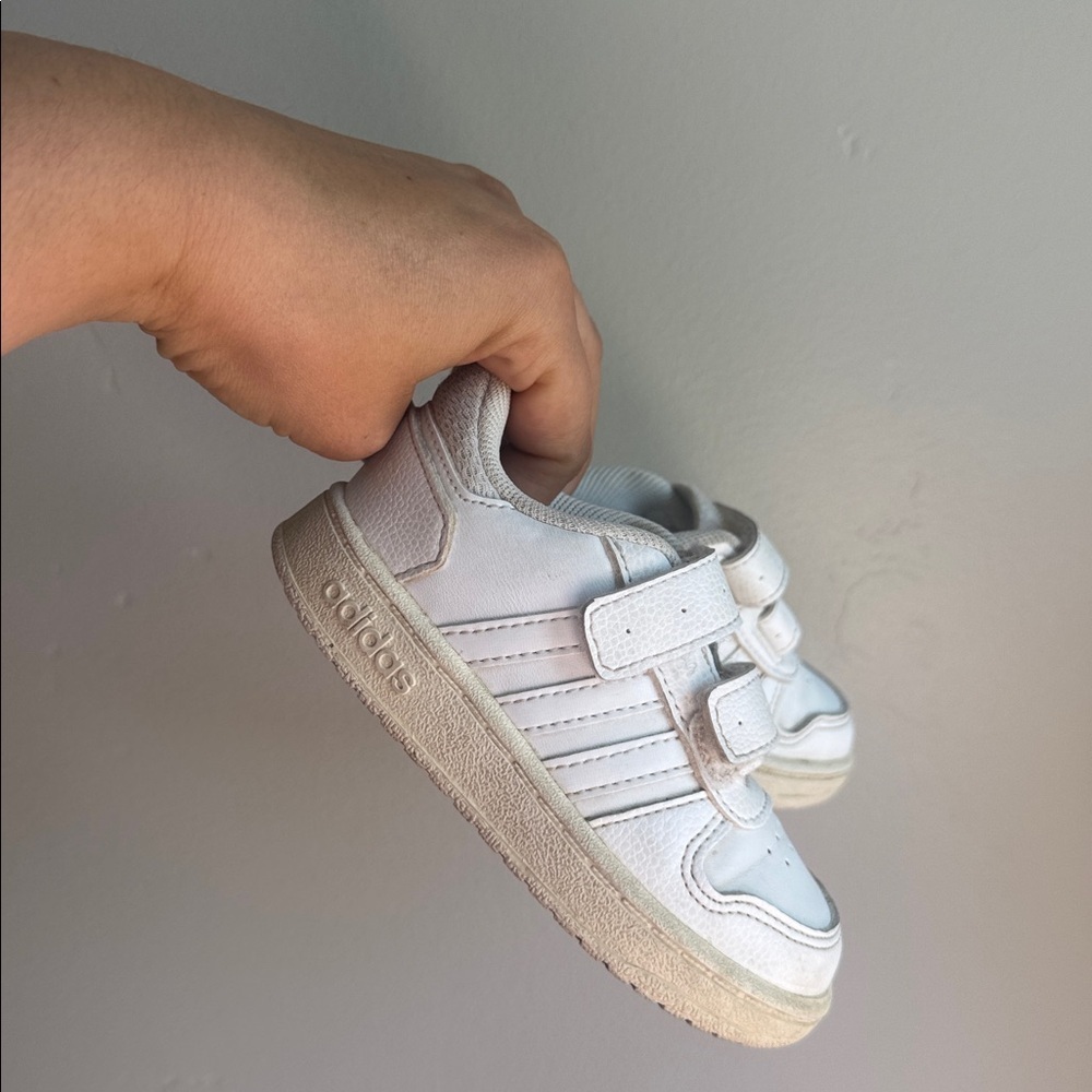 Adidas Toddler White Strap Sneakers | Classic Court Style Scandi Neutral Size 6
